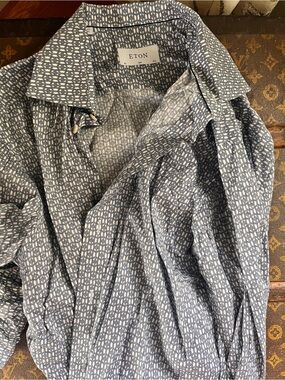 Eton Men's Navy and White Geometric Button-Down Shirt